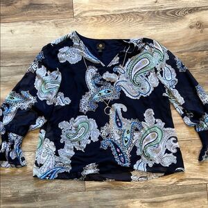 Paisley Print Women's Top - Navy